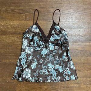 Vintage 90s Y2K Tank Top Silk Satin made in USA Julie's Closet floral pattern